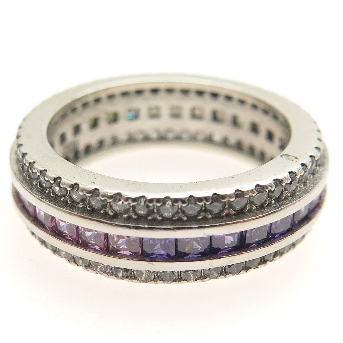 925 Sterling Silver Princess & Round-Cut Multi-Color C Z Eternity Ring Size 7.25