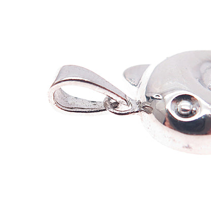 925 Sterling Silver Real Round-Cut Black Spinel Dolphin Charm Pendant