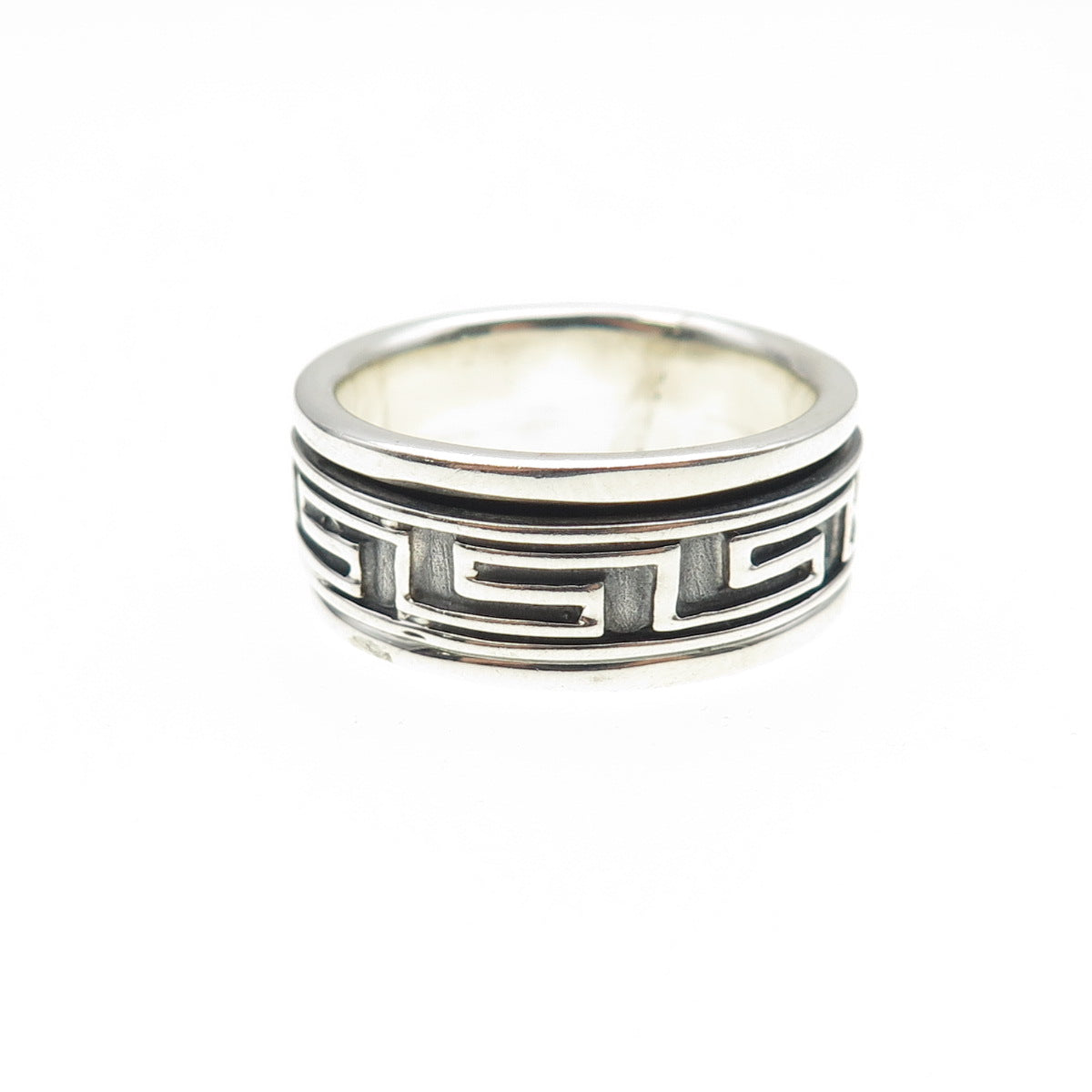 925 Sterling Silver Vintage Greek Maze Oxidized Rotating Band Ring Size 9