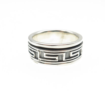925 Sterling Silver Vintage Greek Maze Oxidized Rotating Band Ring Size 9