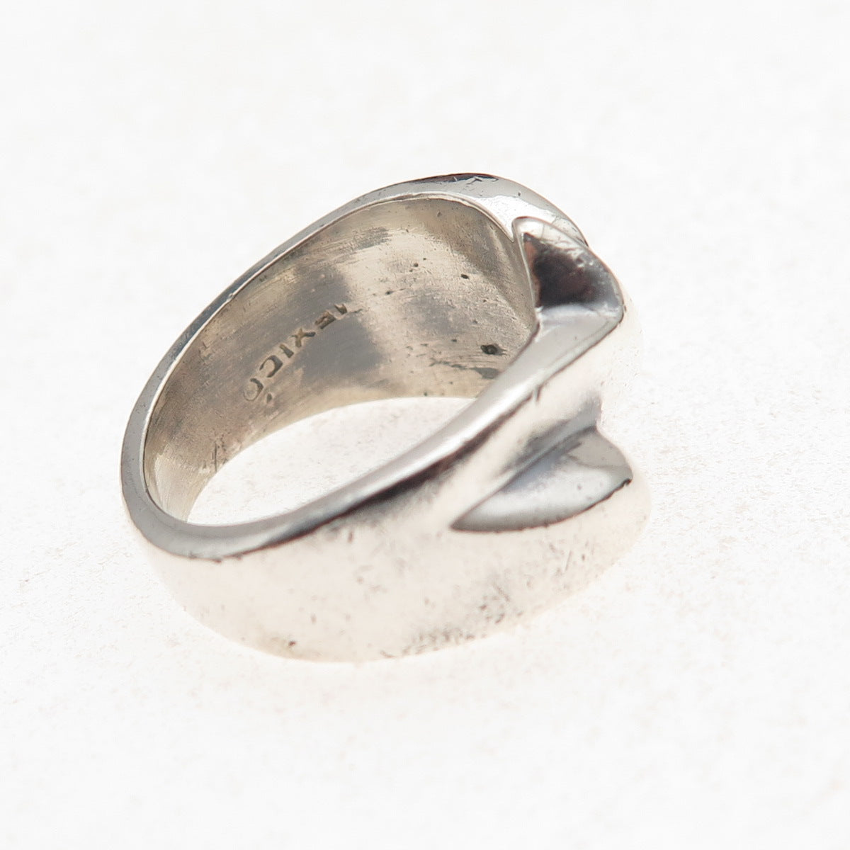 925 Sterling Silver Vintage Mexico Modernist Twist Oxidized Ring Size 7.25