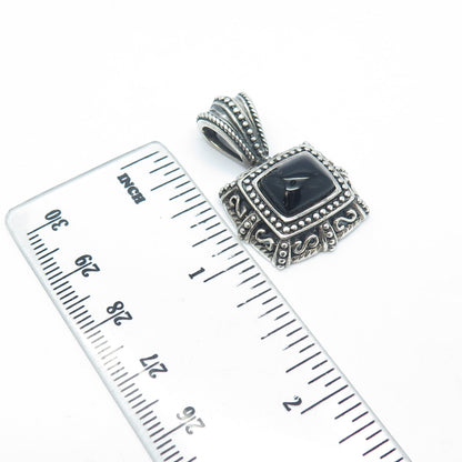 925 Sterling Silver Vintage Black Onyx Gem Ornate Pendant