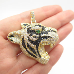 925 Sterling Silver Gold Plated Multi-Color C Z Roaring Tiger Pendant