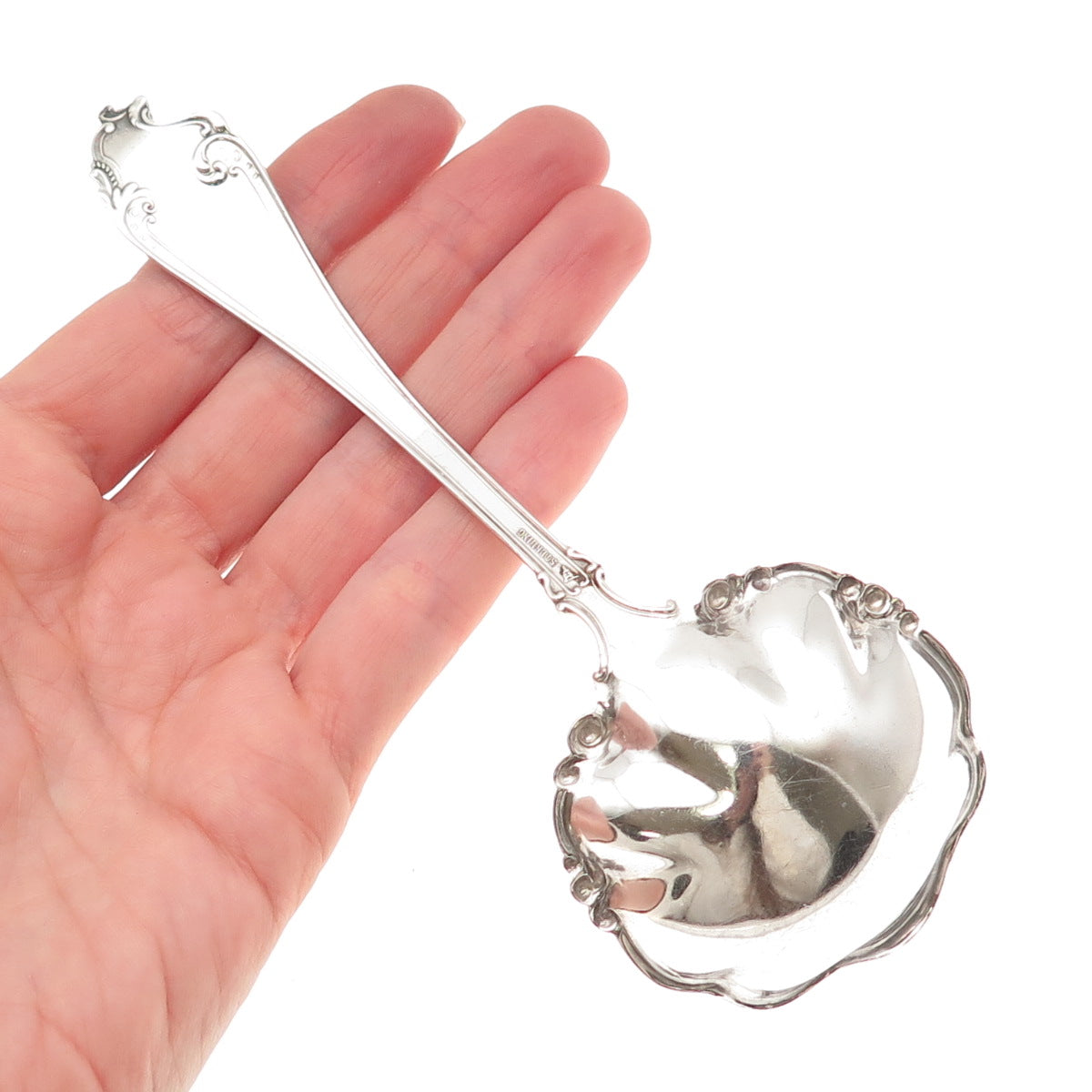 MECHANICS 925 Sterling Silver Antique 1895 Cherub Solid Piece Cream Ladle