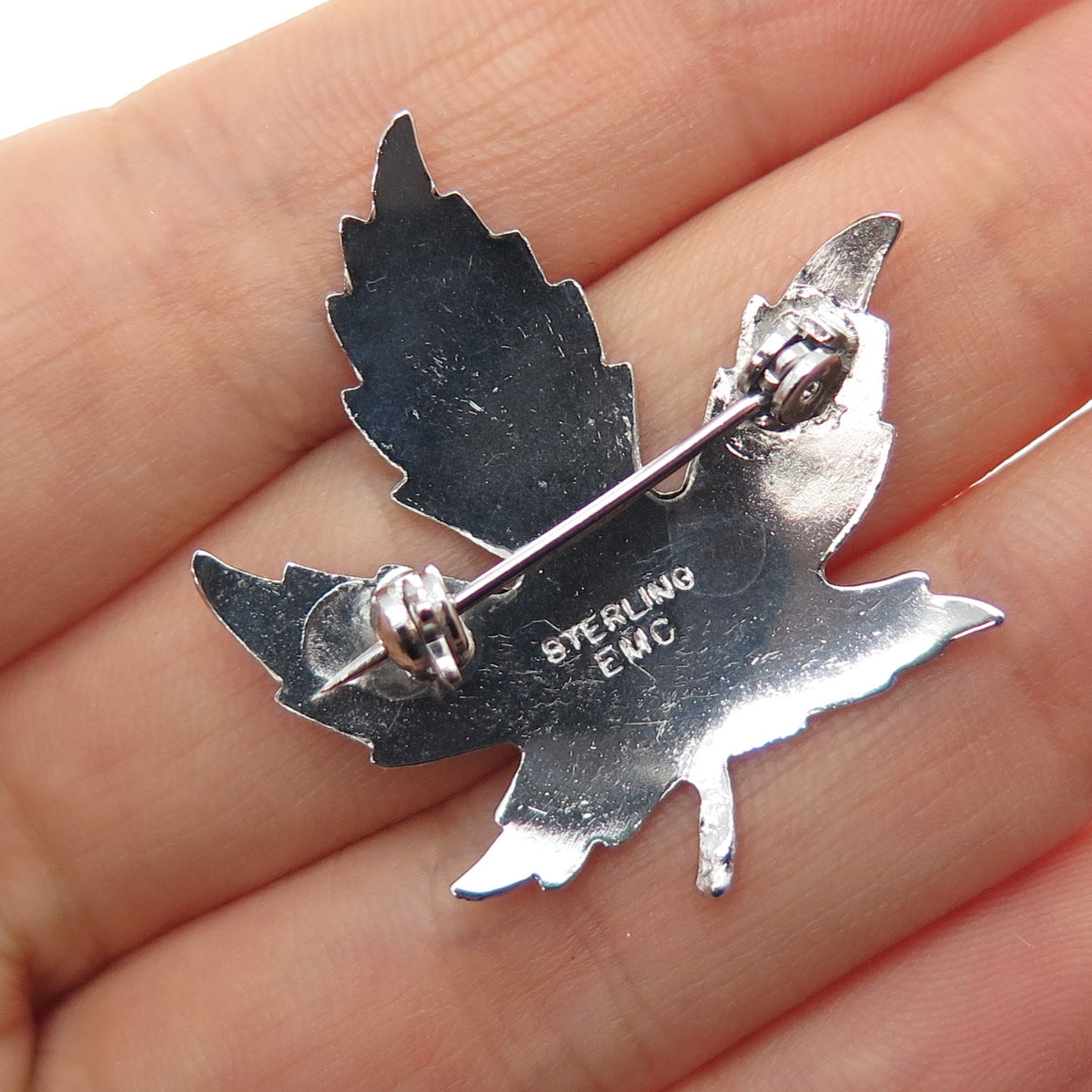 925 Sterling Silver Vintage EMC Maple Leaf Pin Brooch