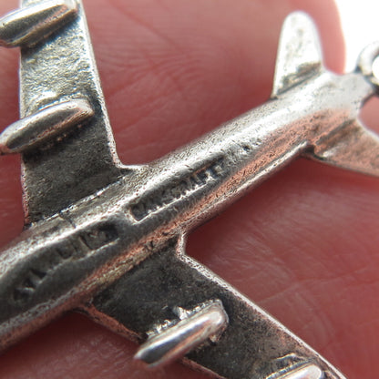 DANECRAFT 925 Sterling Silver Antique Retro Airplane 3D Charm Pendant