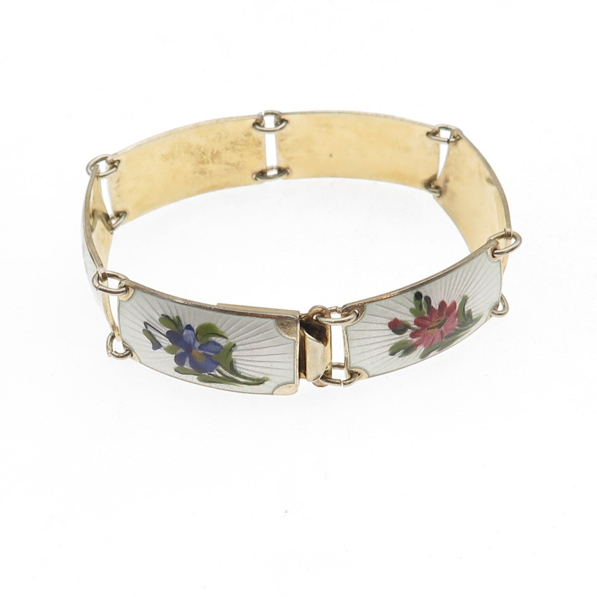 Finn Jensen 925S Sterling Gold Plated Vintage Norway Enamel Bracelet 6.75"