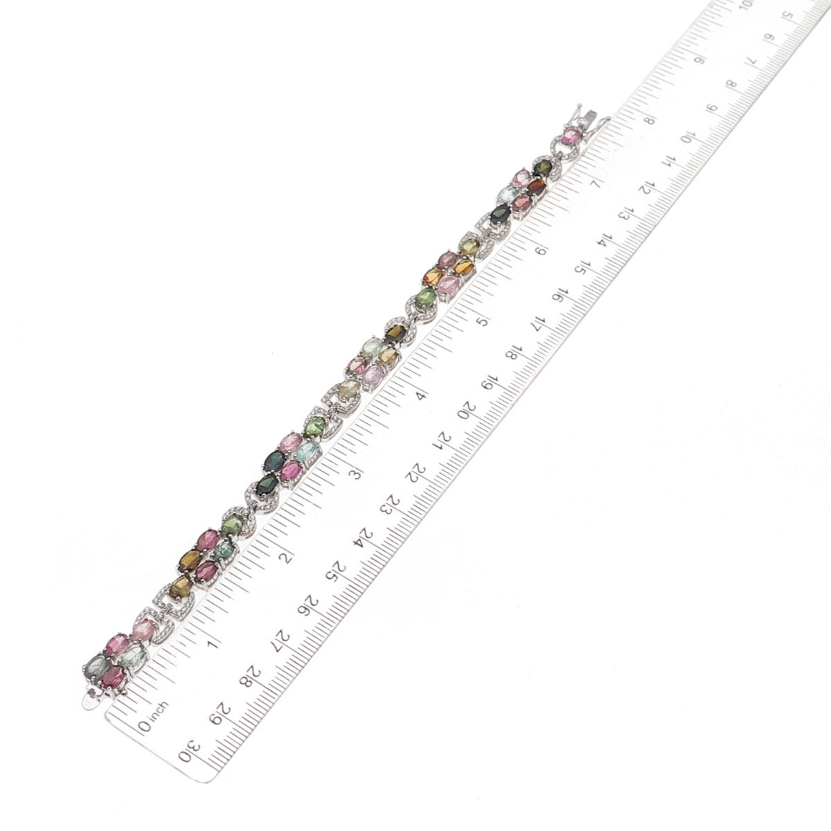 925 Sterling Silver Real Multi-Color Tourmaline & White Topaz Bracelet 7.25"