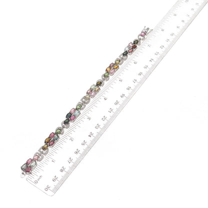 925 Sterling Silver Real Multi-Color Tourmaline & White Topaz Bracelet 7.25"