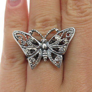 925 Sterling Silver Vintage Butterfly Oxidized Ring Size 6.5