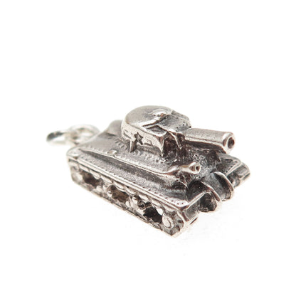 925 Sterling Silver Vintage Military Tank Oxidized 3D Mini Charm Pendant
