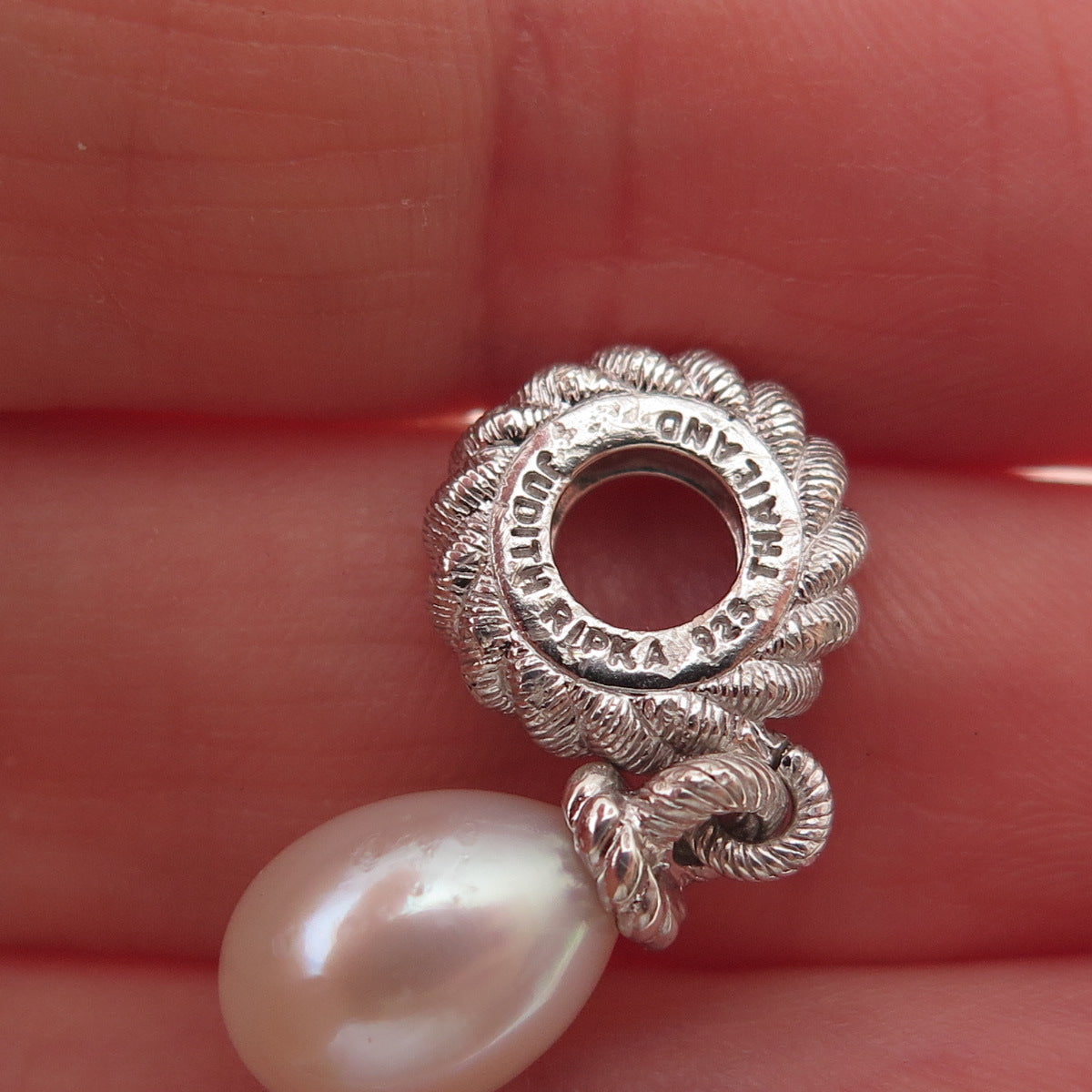 Judith Ripka 925 Sterling Silver Real Pearl Dangle Slide Charm Pendant