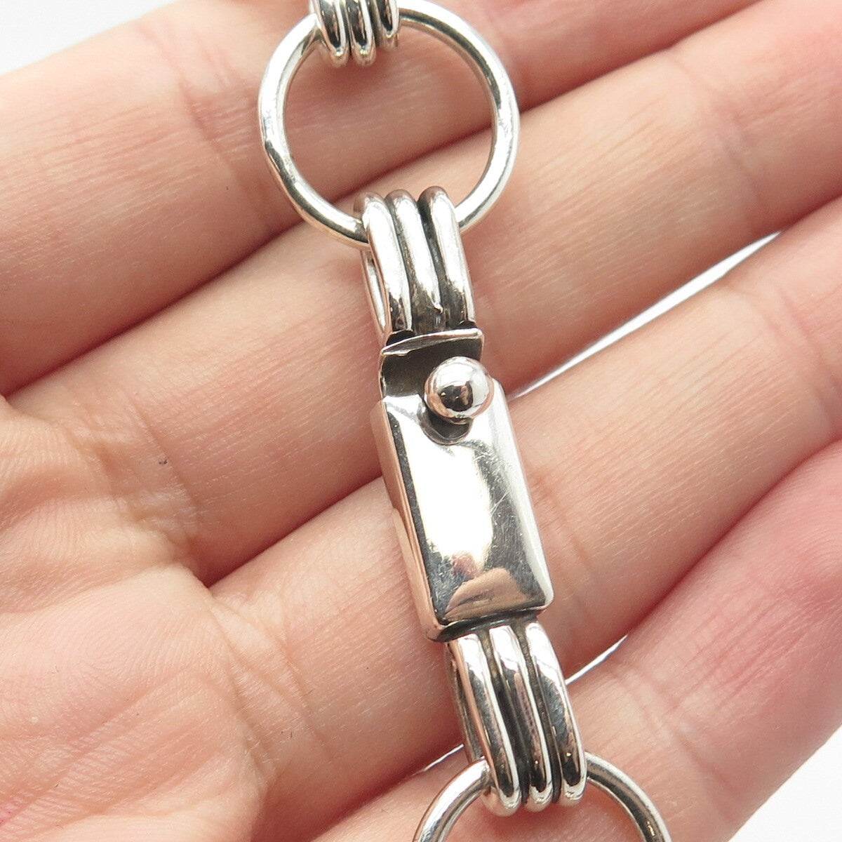 925 Sterling Silver Vintage Mexico Modernist Link Bracelet 7.5"