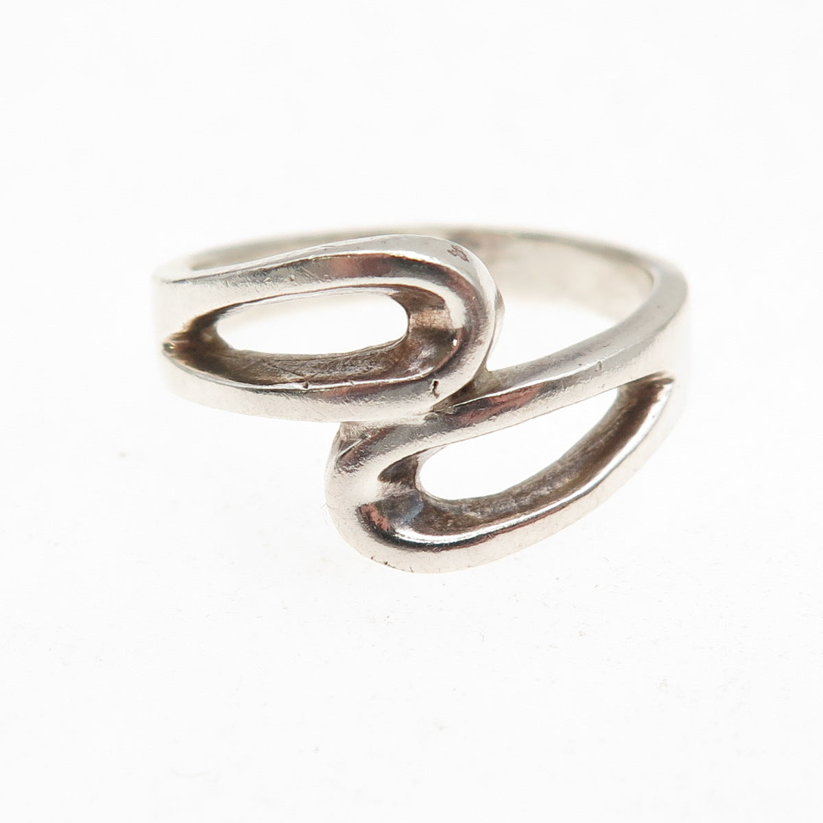 925 Sterling Silver Vintage Modernist Bypass Oxidized Ring Size 9