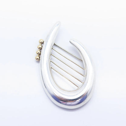 925 Sterling Silver / 14K Gold Vintage Modernist Pin Brooch