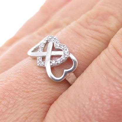 925 Sterling Silver Round-Cut C Z Interlocked Heart Infinity Ring Size 7