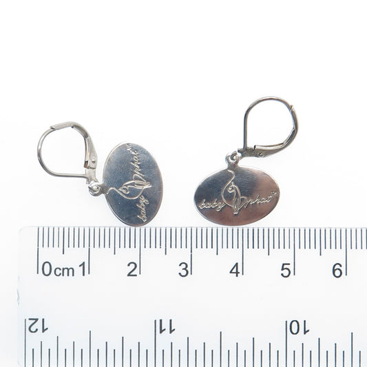 BABY PHAT 925 Sterling Silver Vintage Cat Logo Dangle Earrings
