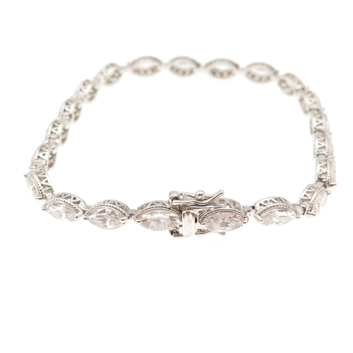 925 Sterling Silver Marquise-Cut C Z Link Bracelet 7"