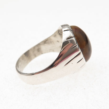 925 Sterling Silver Vintage Real Tiger Eye Modernist Oxidized Ring Size 11.5