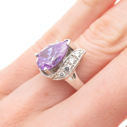 925 Sterling Silver Lavender & White C Z Teardrop Ring Size 6
