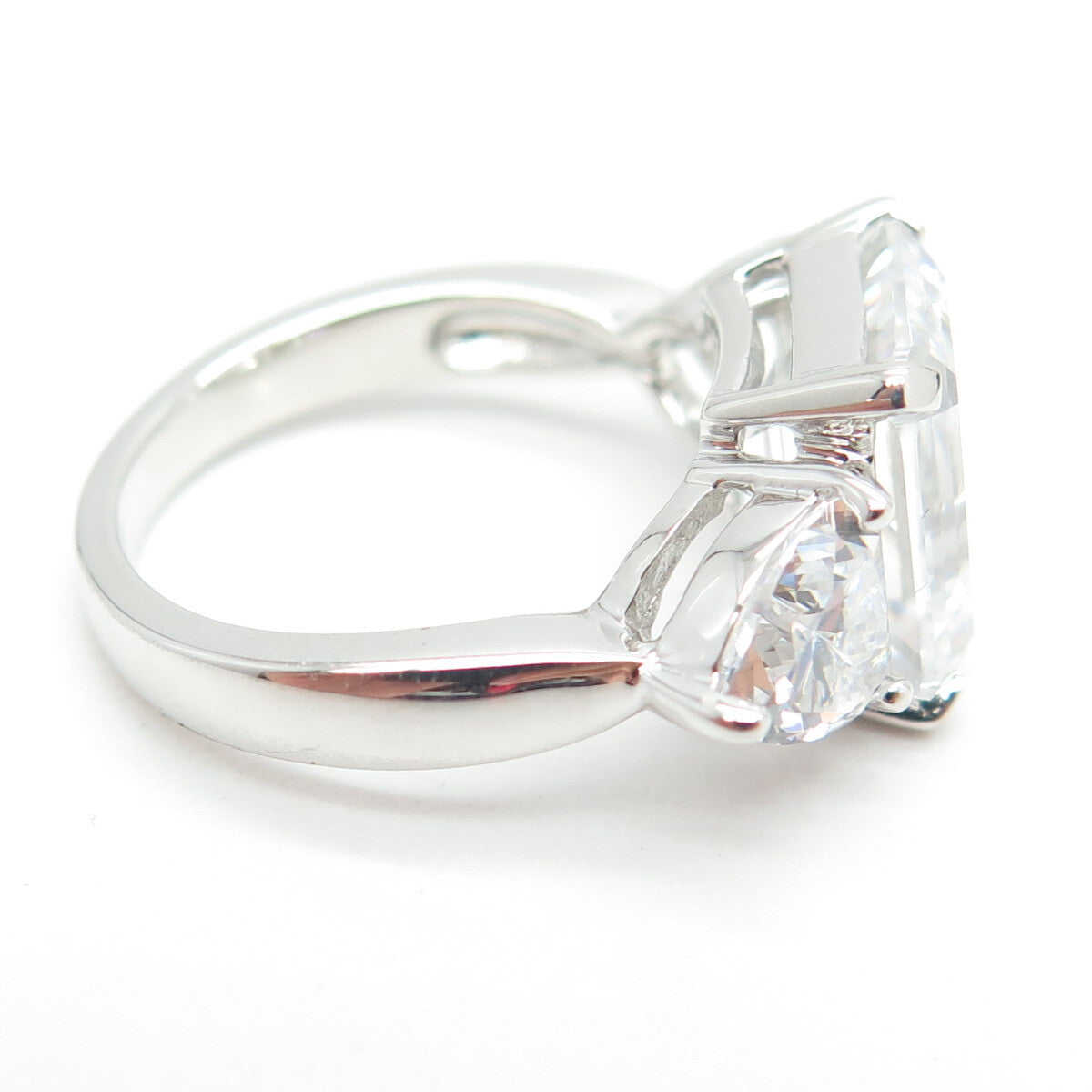 925 Sterling Silver Emerald-Cut & Heart-Cut Shaped C Z Ring Size 6