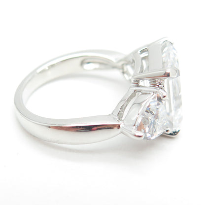 925 Sterling Silver Emerald-Cut & Heart-Cut Shaped C Z Ring Size 6