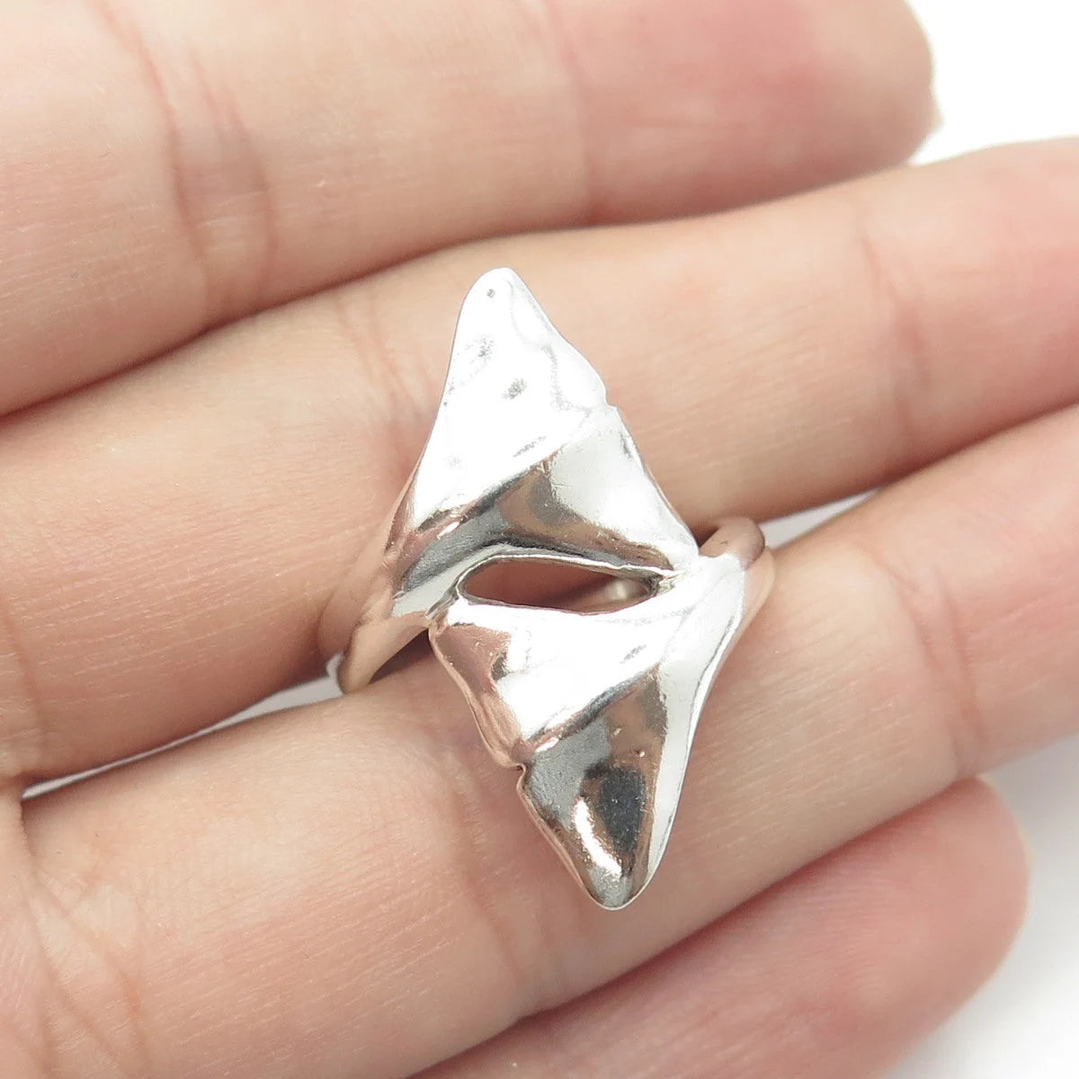 925 Sterling Silver Vintage Whale Tail Bypass Ring Size 6.75