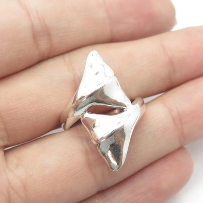 925 Sterling Silver Vintage Whale Tail Bypass Ring Size 6.75