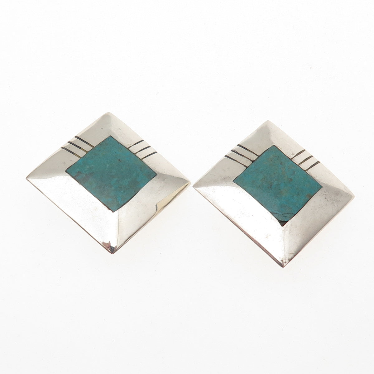 Old Pawn Sterling Silver Vintage Southwestern Turquoise Tribal Clip On Earrings