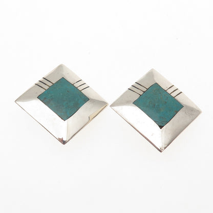 Old Pawn Sterling Silver Vintage Southwestern Turquoise Tribal Clip On Earrings