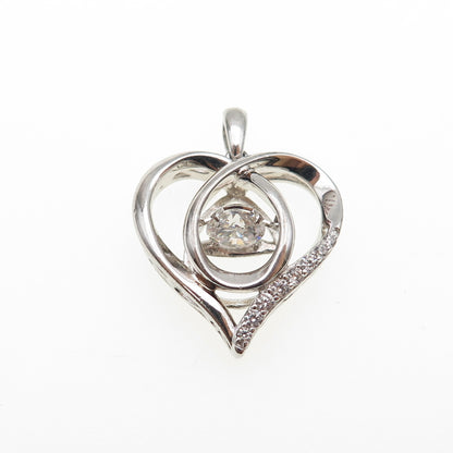 SAI 925 Sterling Silver Round-Cut C Z Heart Mini Charm Pendant