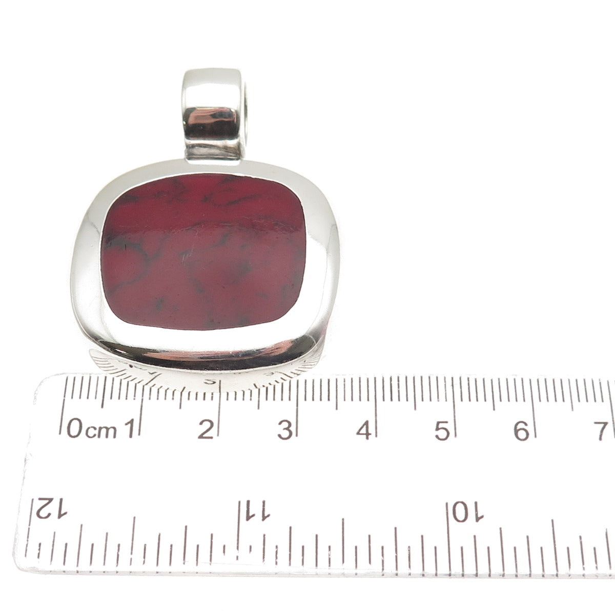 925 Sterling Silver Vintage Real Red Jasper Modernist Pendant