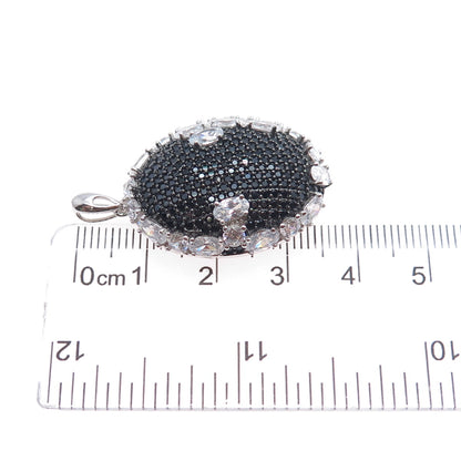 925 Sterling Silver Real Round-Cut Black Spinel & Oval-Cut C Z Charm Pendant