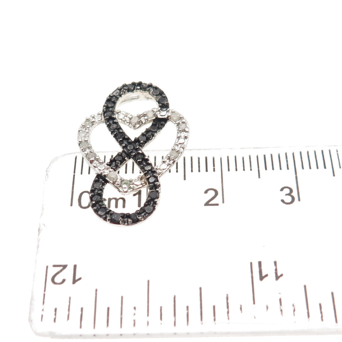 Charles Winston Sterling Real Black & White Diamond Heart Infinity Slide Pendant