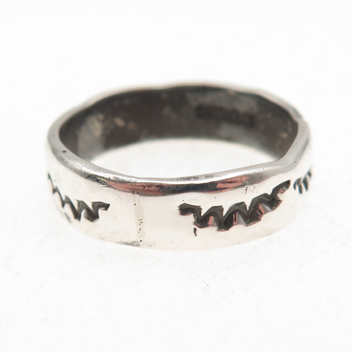 Old Pawn Sterling Silver Vintage Sunrise Oxidized Tribal Band Ring Size 10.75