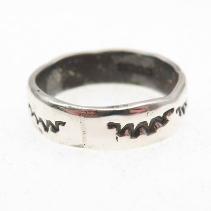Old Pawn Sterling Silver Vintage Sunrise Oxidized Tribal Band Ring Size 10.75