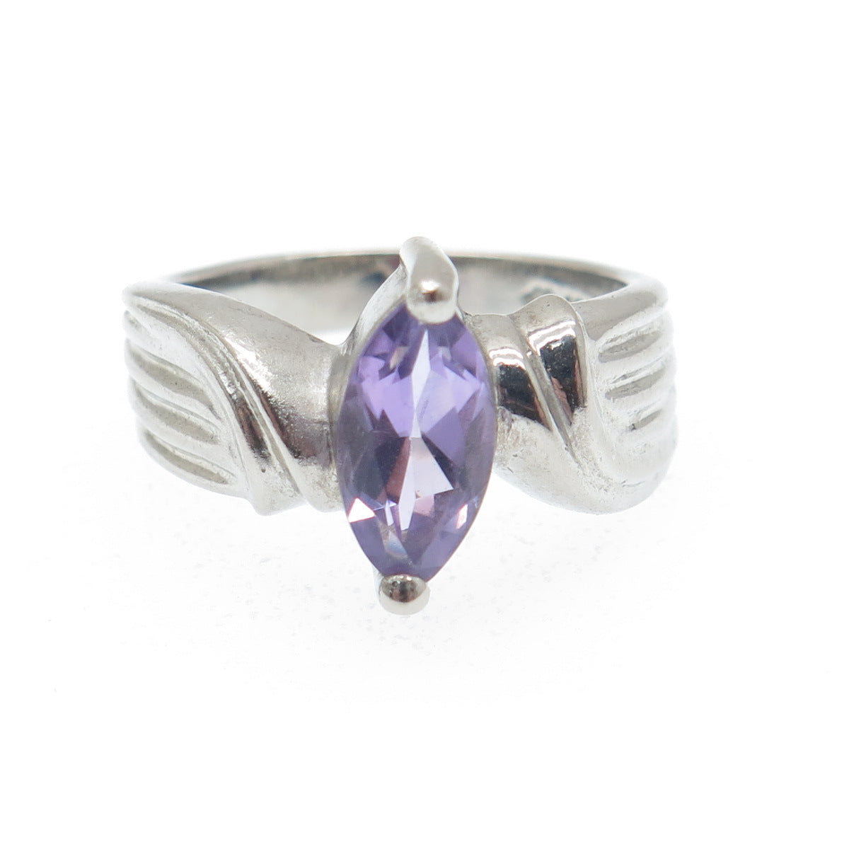 MONICA JAIN Sterling Silver Vintage Real Marquise-Cut Amethyst Ring Size 6.25