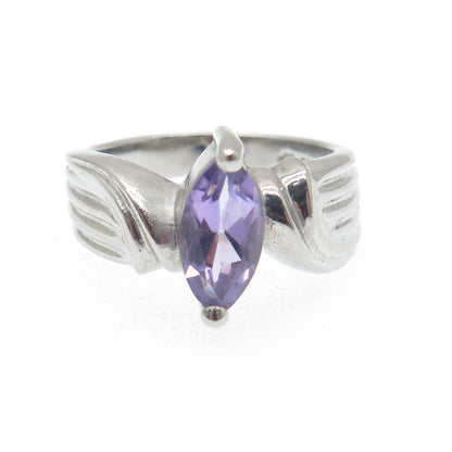 MONICA JAIN Sterling Silver Vintage Real Marquise-Cut Amethyst Ring Size 6.25