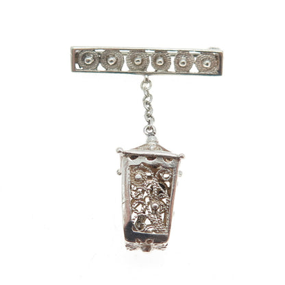 835 Silver Vintage Street Light Dangle Pin Brooch