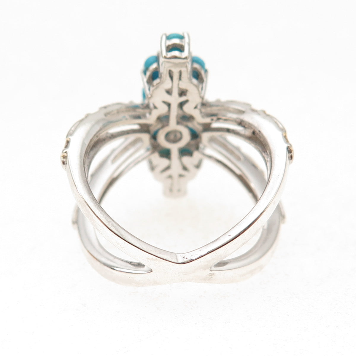 Chuck Clemency 925 Sterling Real Turquoise & Tanzanite Crisscross Ring Size 8.25