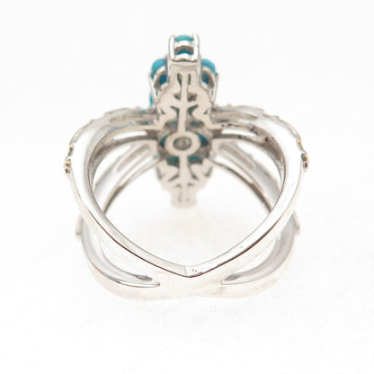 Chuck Clemency 925 Sterling Real Turquoise & Tanzanite Crisscross Ring Size 8.25