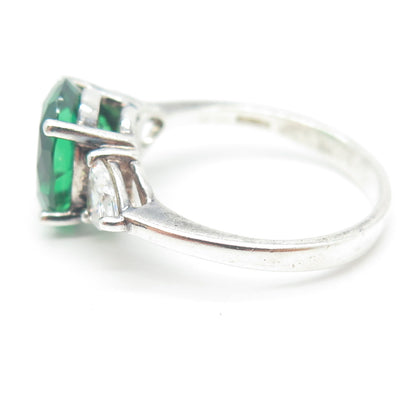 925 Sterling Silver Oval & Heart-Cut Green White C Z Ring Size 8.75
