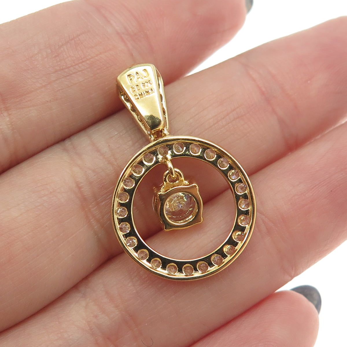 925 Sterling Silver Gold Plated Round-Cut Shaped C Z Pendant