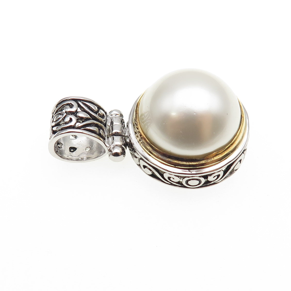 FD Felicia Design 925 Sterling Silver Faux Pearl Oxidized Charm Pendant
