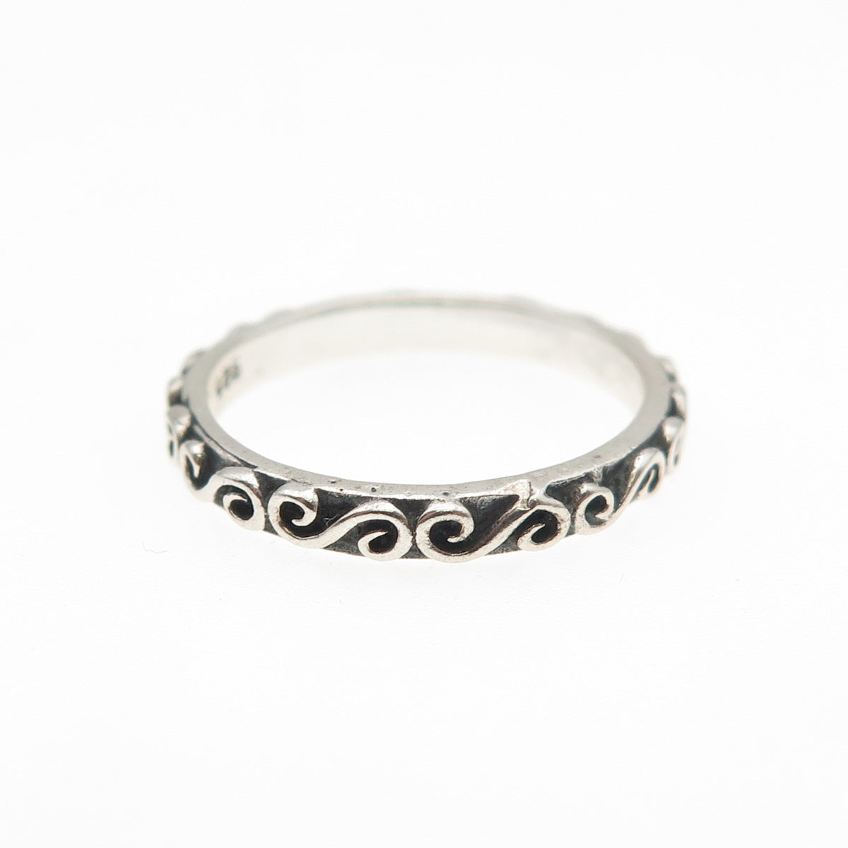925 Sterling Silver Vintage Swirl Stackable Oxidized Band Ring Size 5.5