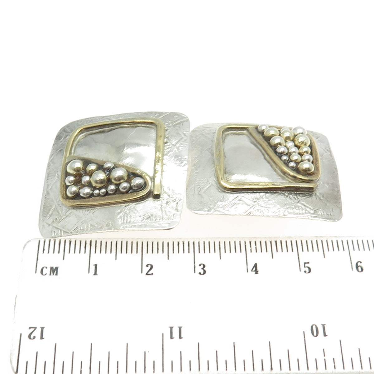 WILLIAM DE LILLO Vintage 925 Sterling Silver 2-Tone Modernist Clip On Earrings