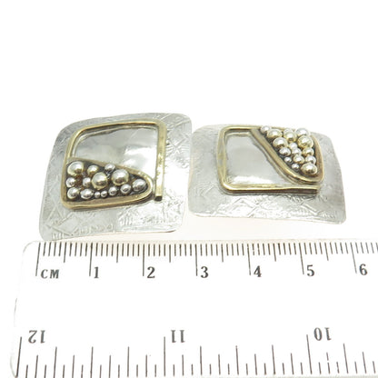 WILLIAM DE LILLO Vintage 925 Sterling Silver 2-Tone Modernist Clip On Earrings