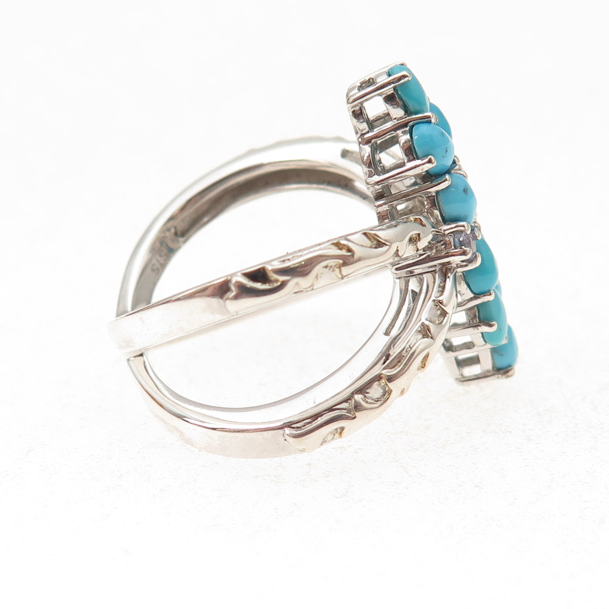 Chuck Clemency 925 Sterling Real Turquoise & Tanzanite Crisscross Ring Size 8.25