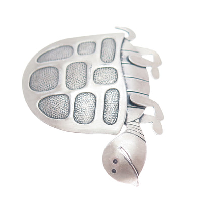 BEAU 925 Sterling Silver Vintage Turtle Cartoon Character Oxidized Pin Brooch