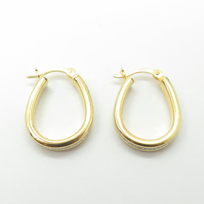 HAN 925 Sterling Silver Gold Plated Diamond-Imitation Oval Hoop Earrings